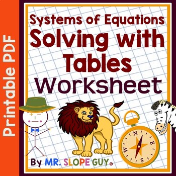 Preview of Solving Systems of Equations by Graphing with Tables Worksheet