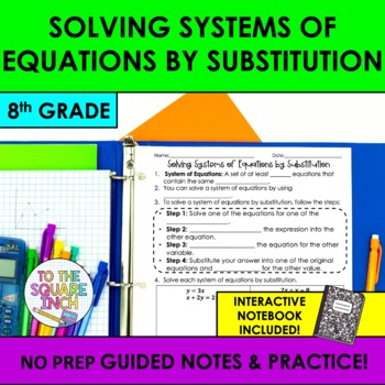 Preview of Solving Systems of Equations by Substitution Notes & Practice | Guided Notes