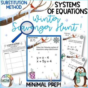 Preview of Systems of Equations by Substitution Scavenger Hunt Winter