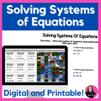 Preview of Solving Systems of Equations by Substitution Digital and Printable Activity