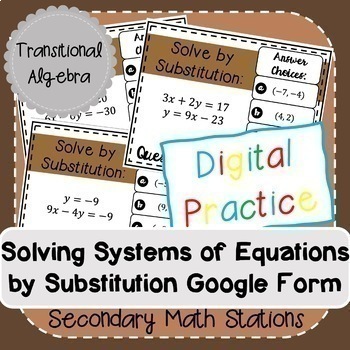 Preview of Solving Systems of Equations by Substitution Google Form (Digital)