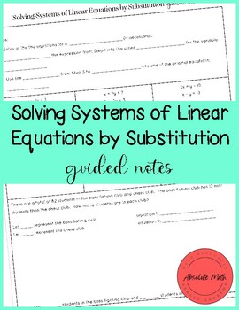 Preview of Solving Systems of Linear Equations by Substitution Guided Notes