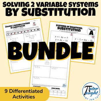 Preview of Solving Systems of Equations by Substitution - High School Math Activity BUNDLE
