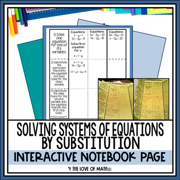 Preview of Solving Systems of Equations by Substitution Guided Notes: Interactive Notebook