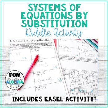 Preview of Solving Systems of Equations by Substitution Printable Algebra 1 Riddle Activity