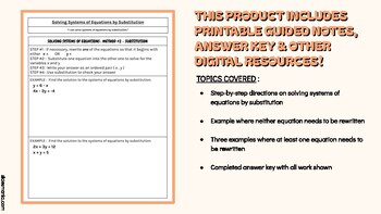 Preview of Solving Systems of Equations by Substitution - PRINTABLE GUIDED NOTES