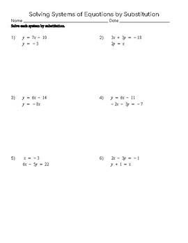 Solving Systems of Equations by Substitution Practice by CoachNumbers