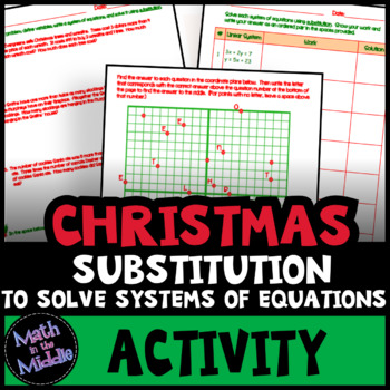 Preview of Solving Systems of Equations by Substitution - Christmas Math Activity