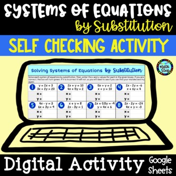 Preview of Solving Systems of Equations by Substitution Self Checking DIGITAL Activity