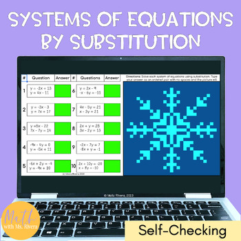 Preview of Solving Systems of Equations by Substitution Winter Pixel Art Digital Activity