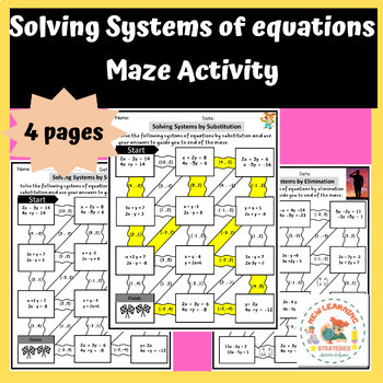 Preview of Solving Systems of Equations by Substitution and Elimination—Maze Activity