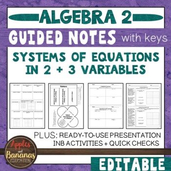 Preview of Systems of Equations in 2 +3 Variables - Guided Notes, Presentation, + INB