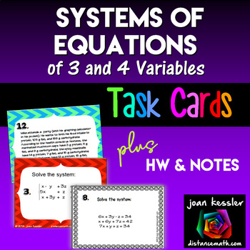 Solving Systems of Equations with 3 Variables Task Cards HW Calculator ...