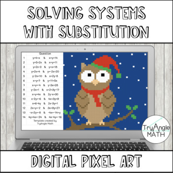 Preview of Solving Systems of Equations with Substitution Digital Pixel Art - Winter Owl
