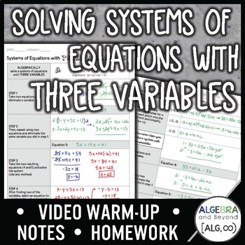 Preview of Solving Systems of Equations with Three Variables Lesson | Warm-Up | Guided Note