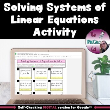 Preview of Solving Systems of Linear Equations Self Checking Digital Activity