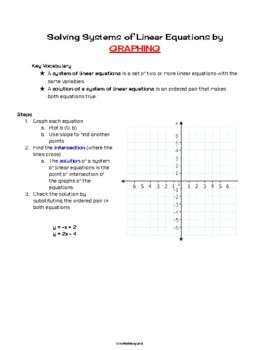 Preview of Solving Systems of Linear Equations By Graphing Notes