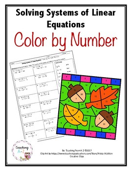 Preview of Solving Systems of Linear Equations Color by Number Activity