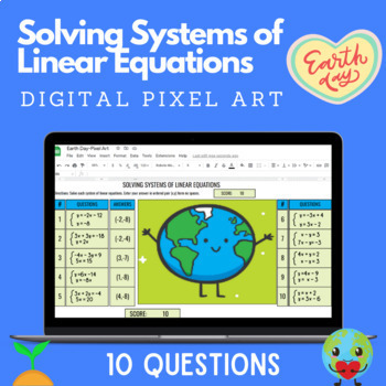 Preview of Solving Systems of Linear Equations Digital Pixel Art Activity | Earth Day 