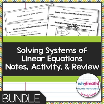Preview of Solving Systems of Linear Equations Guided Notes, Activity, and Review Bundle