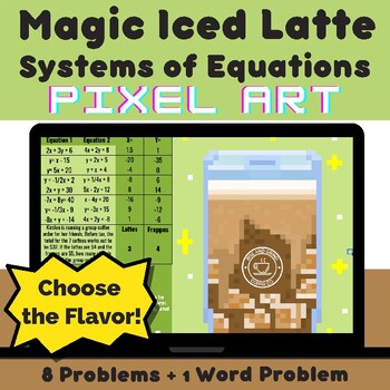 Preview of Solving Systems of Linear Equations | Magic Iced Latte Mystery Pixel Art
