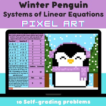 Preview of Solving Systems of Linear Equations | Squishmallow Penguin Winter Mystery Pixel