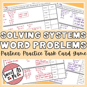 Preview of Solving Systems of Linear Equations Word Problems Practice - Task Card Game