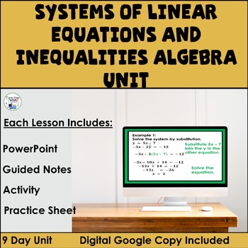 Preview of Solving Systems of Linear Equations and Inequalities Algebra Unit