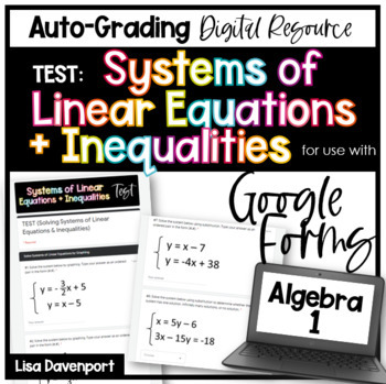 Preview of Solving Systems of Linear Equations and Inequalities Google Forms Test