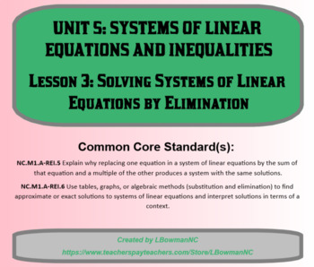 Preview of Solving Systems of Linear Equations by Elimination (Math 1)