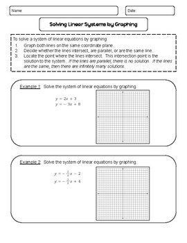 Preview of Solving Systems of Linear Equations by Graphing Notes and Examples Sheet