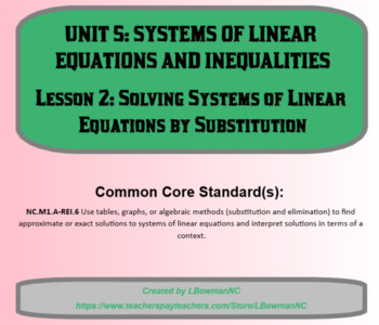 Preview of Solving Systems of Linear Equations by Substitution (Math 1)