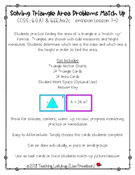 Preview of Solving Triangle Area Problems CCSS: 6.G.A.1 & 6.EE.Aa.2c enVision Lesson 7-2