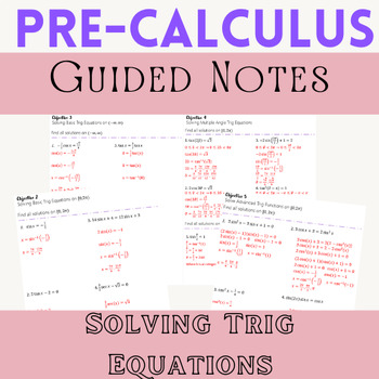 Preview of Solving Trig Equations Notes with Step by Step Solutions (Solve Trig Problems)