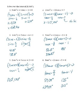 solving trig equations by factoring worksheet