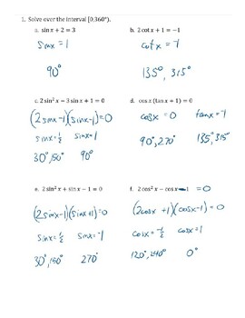 solving trig equations by factoring worksheet