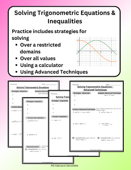 Preview of Solving Trigonometric Equations + Inequalities - Practice / Lesson/ Worksheet