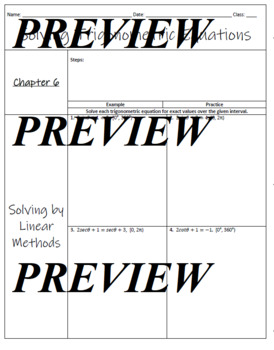 Preview of Solving Trigonometric Equations Notes or Practice EDITABLE
