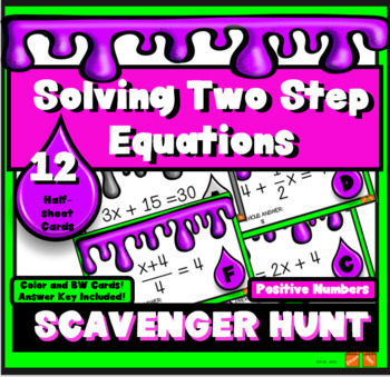 Preview of Solving Two 2 Step Equations ACTIVITY  12 Task Cards SCAVENGER HUNT Positive #'s