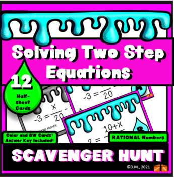 Preview of Solving Two 2 Step Equations ACTIVITY  12 Task Cards SCAVENGER HUNT RATIONAL #'s