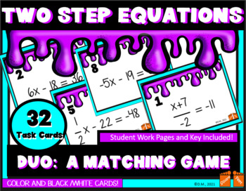 Preview of Solving Two 2 Step Equations GAME ACTIVITY  32 Task Cards "DUO" a matching game