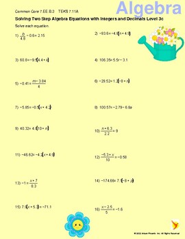 Preview of Solving Two Step Algebra Equations with Integers and Decimals Level 3c 7eeb3