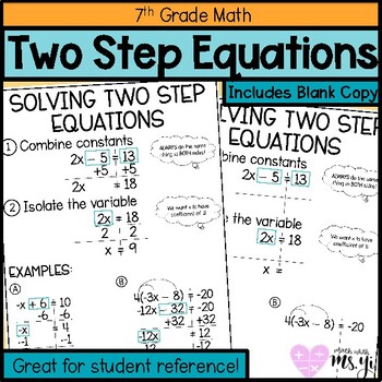Preview of Solving Two Step Equation Anchor Chart
