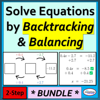 Preview of Solving Two Step Equations Activity BUNDLE | Backtrack & Algorithm | 2-Step