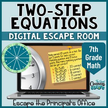 Preview of Solving Two Step Equations Activity 7th Grade Math Digital Escape Room Challenge
