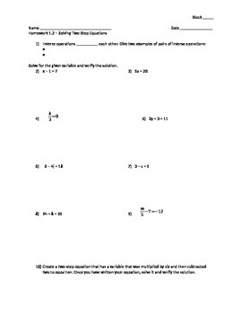 Preview of Solving Two-Step Equations - Assignment
