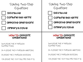 Preview of Solving Two Step Equations Printable
