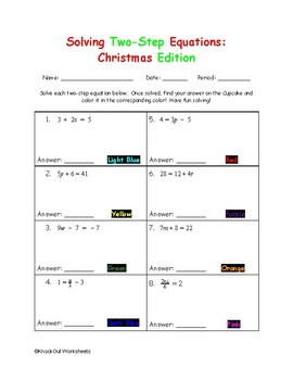 Preview of Christmas Two-Step Equations Color by Number
