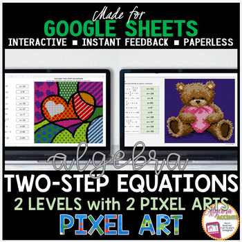 Preview of VALENTINES DAY Solving Two Step Equations Pixel Art Math | Digital Resource