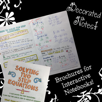 Preview of Solving Two Step Equations - Decorated Notes Brochure for Interactive Notebooks
